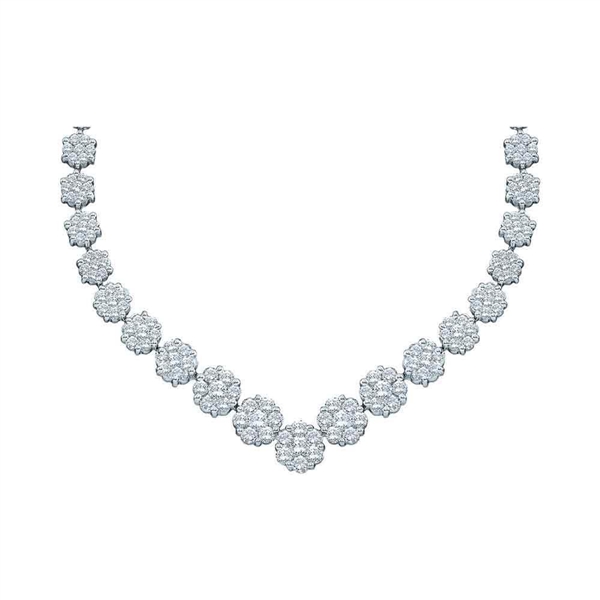 Diamond Cluster V-Shape Luxury Necklace 5.00 Cttw 14kt