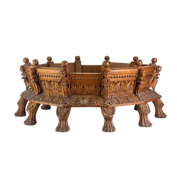 Ornate Carved Luxury Round Wooden Cat Dog Pet Bed